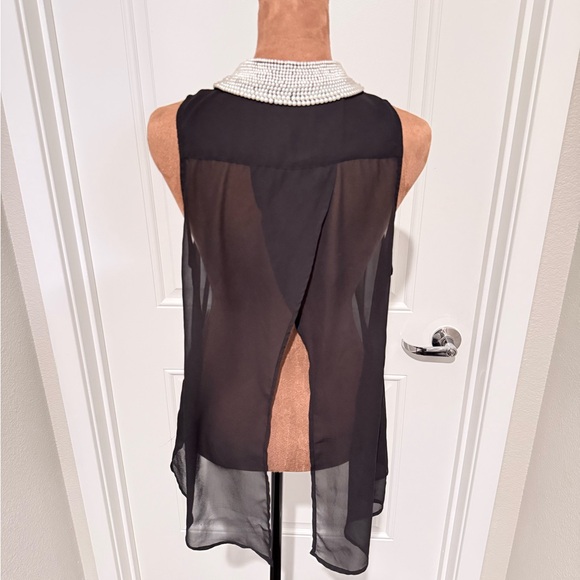 Guess Sheer Black Blouse with Pearl Collar Open Back - Picture 5 of 6